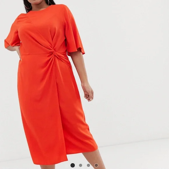knee length dresses for ladies FRONT TWIST MIDI DRESS W/ DOLM  Maggy London